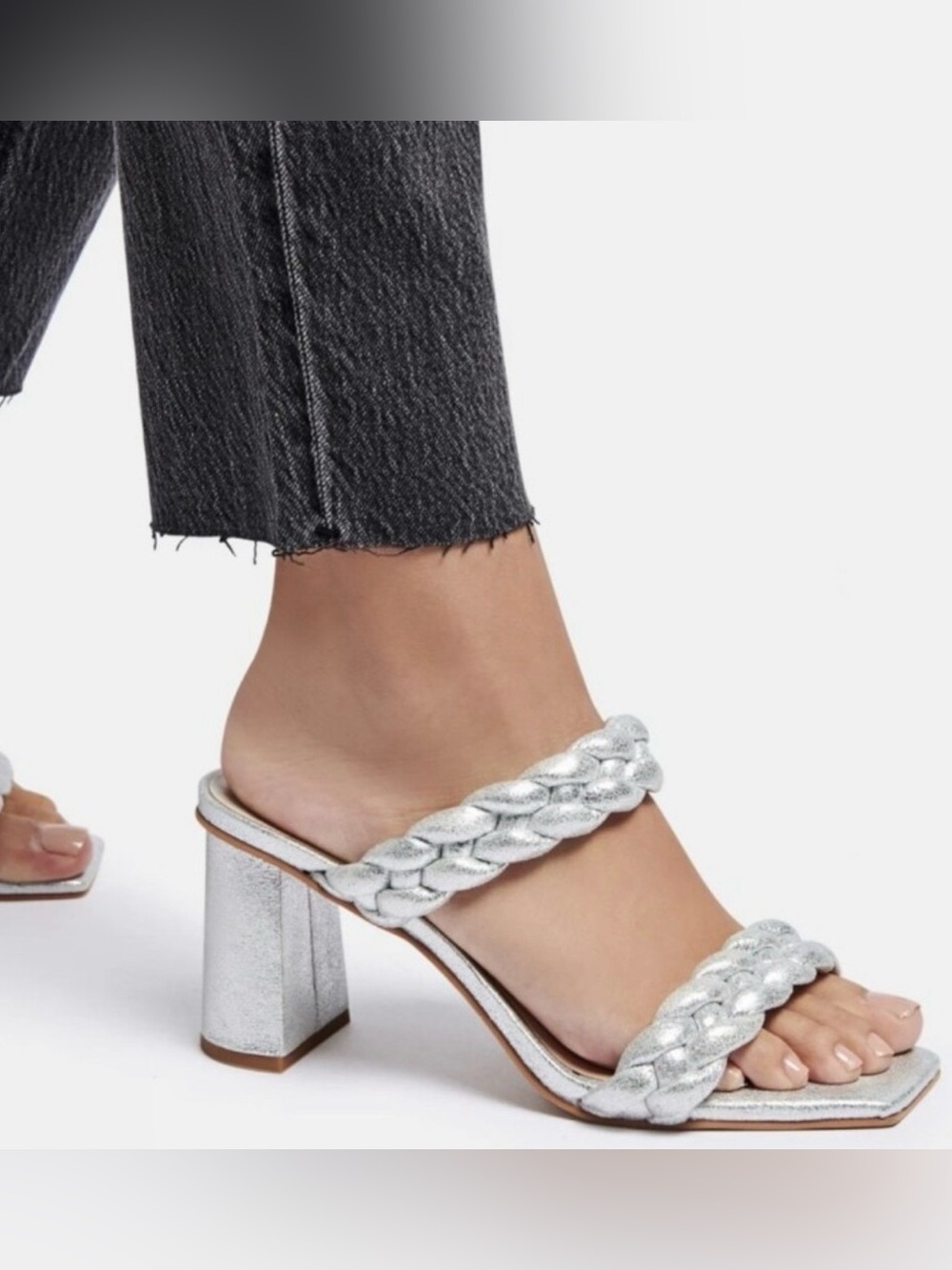 Dolce Vita Paily Braided Block Heel Sandals Silver Metallic Stella Suede